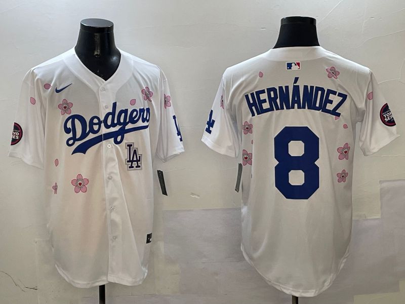 Men Los Angeles Dodgers #8 Hernandez White Sakura Edition 2025 Nike MLB Jersey style 9